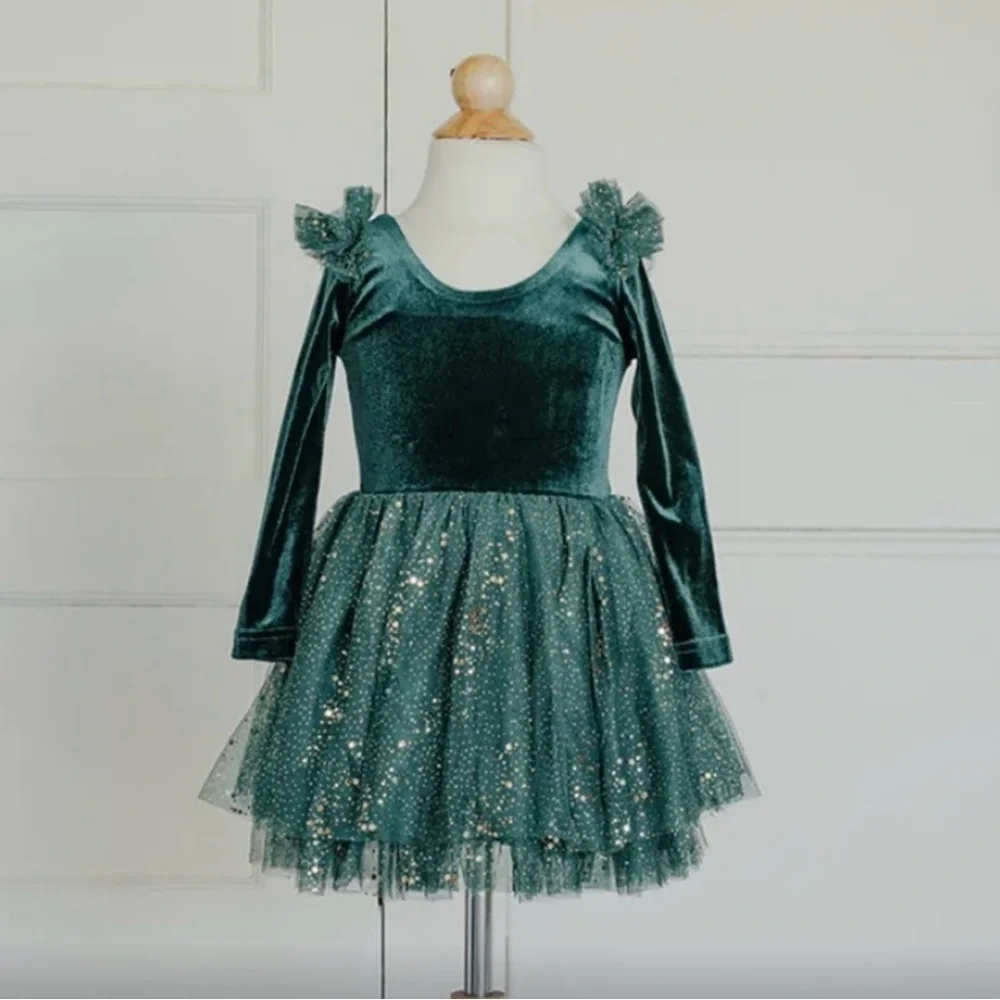 Like New! Elestory Toddler Girl Green Velvet Dress - Size 3T - Picture 2 of 3